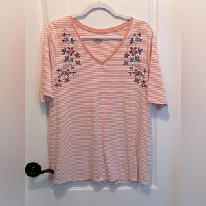 Lane Bryant T-shirt in 14/16.  Cute coral striped with floral accent.  NWOT